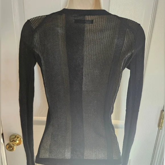 All Saints Sheer Striped Stretcg Black Knit Detail Top - Picture 3 of 7